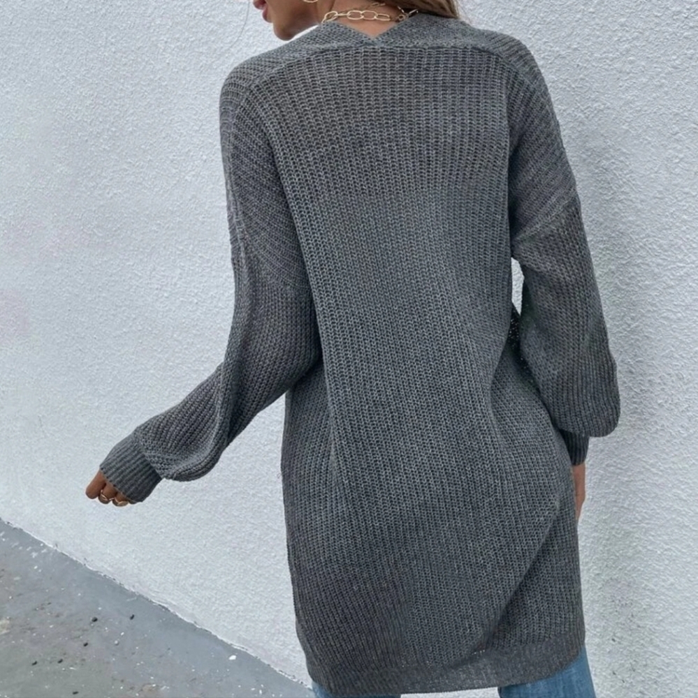 Open Front Rib-Knit Cardigan - Picture 3 of 3